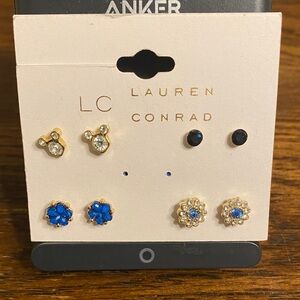 LC Lauren Conrad Gold and Blue Stud Earrings